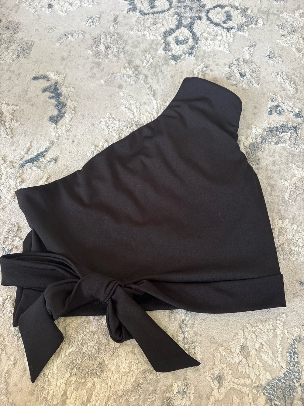 One-Shoulder Black Crop Top with Side Tie - Picture 1 of 3